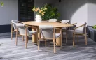 Krzesło ogrodowe do jadalni TESS teak z poduszkami Taupe Materiał Boucle