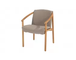 Krzesło ogrodowe do jadalni TESS teak z poduszkami Taupe Materiał Boucle