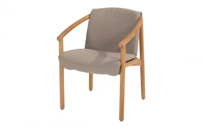 Krzesło ogrodowe do jadalni TESS teak z poduszkami Taupe Materiał Boucle