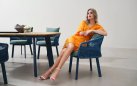 Niebieski komplet stołowy aluminiowy AIO blat teak plecionka lina polipropylenowa