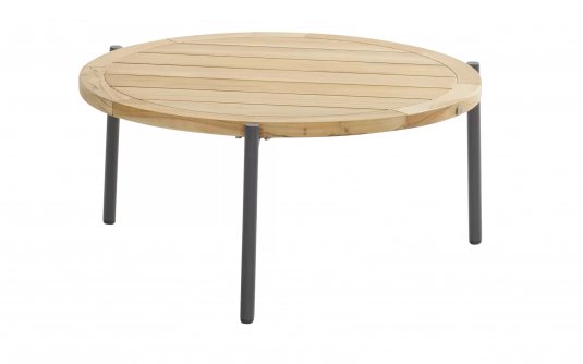 Okragły stolik kawowy na taras z blatem teak śr. 73 cm YOGA 4SO noga grafitowa