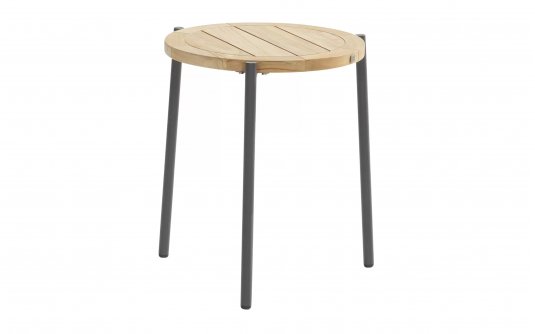 Okragły stolik kawowy na taras z blatem teak śr. 45 cm YOGA 4SO noga grafitowa