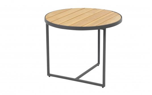 Okragły stolik kawowy na taras z blatem teak śr. 55 cm STRADA 4SO noga grafitowa