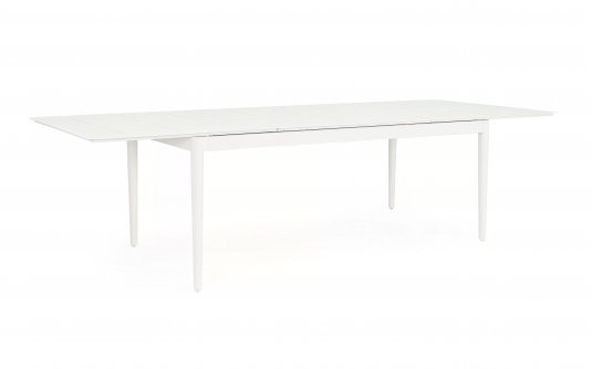 Biały duży rozkładany stół na taras aluminiowy NEBULA 200-300 cm dla 8-10 osób Biały duży rozkładany stół na taras aluminiowy NEBULA 200-300 cm dla 8-10 osób