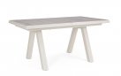 Aluminiowy jasnobeżowy stół na taras z blatem ceramicznym beżowym KRION 163-203 cm