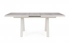 Aluminiowy jasnobeżowy stół na taras z blatem ceramicznym beżowym KRION 163-203 cm