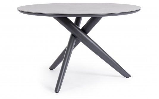 Antracytowy okrągły stół na taras aluminiowy JULIAN śr. 120 cm blat kamienny spiekany Antracytowy okrągły stół na taras aluminiowy JULIAN śr. 120 cm blat kamienny spiekany