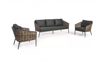 Ciemnoszare meble ogrodowe wypoczynkowe aluminiowe boki technorattan MARIBELA bizzotto 