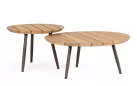 Zestaw 2 stolików na taras TALAIA Ø50 i Ø70 cm nogi malowane / blaty teak / nogi brązowe