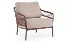 Brązowy zestaw sofa i fotele ze stolikami na taras TALAIA stal nierdzewna lina polipropylenowa teak