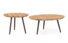 Brązowy zestaw sofa i fotele ze stolikami na taras TALAIA stal nierdzewna lina polipropylenowa teak