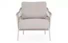 Jasnoszary zestaw sofa i fotele ze stolikami na taras TALAIA stal nierdzewna lina polipropylenowa teak