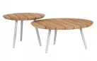 Jasnoszary zestaw sofa i fotele ze stolikami na taras TALAIA stal nierdzewna lina polipropylenowa teak