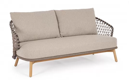 Beżowa sofa ogrodowa 2,5-osobowa EULARIA podstaw drewno teak / aluminium antracyt / beżowe poduszki Olefin Beżowa sofa ogrodowa 2,5-osobowa EULARIA podstaw drewno teak / aluminium antracyt / beżowe poduszki Olefin