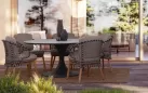 2x Beżowe krzesło stołowe ogrodowe EULARIA podstawa drewno teak / aluminium antracyt / beżowe poduszki Olefin