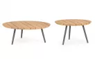 Zestaw dwóch stolików kawowych tarasowych IVISSA nogi stal oliwkowe / blat teak