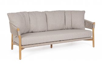 Ekskluzywna sofa z teaku GARITA liny polipropylenowe / poduszki Olefin bezowe