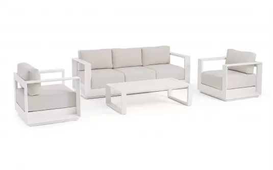 Meble kość słoniowa aluminiowe sofa + 2 fotele i stolik MOSES bizzotto Meble kość słoniowa aluminiowe sofa + 2 fotele i stolik MOSES bizzotto