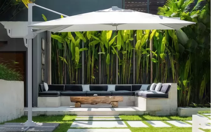 Biały parasol z nogą boczną 3x3 m VEGA bizzotto noga biała
