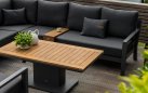 Narożnik ogrodowy aluminiowy grafitowy TIMBER ze stolikiem z blatem teak