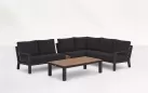 Narożnik ogrodowy aluminiowy grafitowy TIMBER ze stolikiem z blatem teak