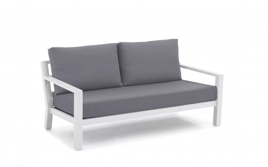 Sofa wypoczynkowa 2,5-osobowa na taras aluminiowa białaTIMBER grube poduszki szare Sofa wypoczynkowa 2,5-osobowa na taras aluminiowa białaTIMBER grube poduszki szare