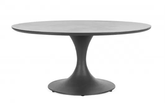 Grafitowy okrągły stół na taras aluminiowy ARNOLD śr. 158 cm blat kamienny