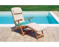 Fotel ogrodowy STEAMER 163×58 teak regulowany z poduszką ecru na taras