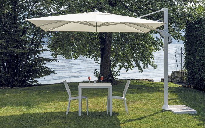 TENNESSEE 3×3 m parasol ogrodowy z BIAŁA nogą boczną i boczną podstawą / poszycie ecru