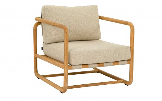 Fotel ogrodowy z drewna teak z poduszką All Weather jasny beż – kolekcja DOLCE Fotel ogrodowy z drewna teak z poduszką All Weather jasny beż – kolekcja DOLCE