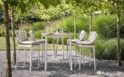 Zestaw barowy ogrodowy MILOU białokremowy aluminiowy / technorattan / drewno teak dla 4 osób 
