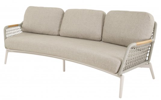 Sofa ogrodowa MARSELILLE 3-osobowa beżowa z liną i elementami teak