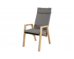 ACARI krzesło ogrodowe wysokie pochylone oparcie aluminium woodlook tekstylina poduszki olefin