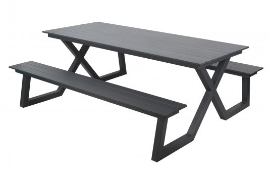 Stół ogrodowy piknikowy z ławami DARBY aluminium antracyt 180×74×145 cm Stół ogrodowy piknikowy z ławami DARBY aluminium antracyt 180×74×145 cm
