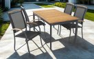 Aluminiowy stół ogrodowy z blatem z deseczek z teaku MONZA 150 x 90.