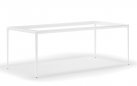 Aluminiowy stół ogrodowy BAHAMAS z blatem z drewna teak w kolorze podstawy białej