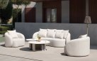 Trzyosobowa sofa ogrodowa tapicerowana jasnobeżowa luksusowa COSY