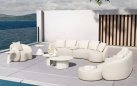 Trzyosobowa sofa ogrodowa tapicerowana jasnobeżowa luksusowa COSY