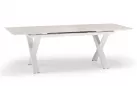Aluminiowy stół ogrodowy SALINA beżowy nogami krzyżowe i rozkładany blat 200-260 cm kamienia spiekanego Salina