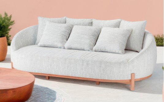 Tapicerowana sofa wypoczynkowy ogrodowa z popielatobeżową tapicerka MOON