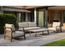 Ciemno kawowa aluminiowa sofa ogrodowa wypoczynkowa na taras OASIS