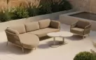 Luksusowa jasnobeżowa sofa ogrodowa z szezlongiem narożnik ginora