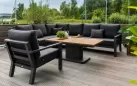 W stolik ogrodowy aluminiowy z podnoszonym blatem z drewna teak Luca antracyt