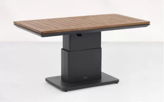 W stolik ogrodowy aluminiowy z podnoszonym blatem z drewna teak Luca antracyt W stolik ogrodowy aluminiowy z podnoszonym blatem z drewna teak Luca antracyt