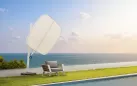 Biały designerski parasol z podstawą granitową okrągłą tekno higold