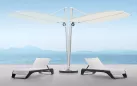 Biały designerski parasol z podstawą granitową okrągłą tekno higold