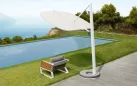 Biały designerski parasol z podstawą granitową okrągłą tekno higold