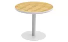 Okrągły stół ogrodowy 90 cm 1 noga biała aluminiowa blat teak BALI Higold