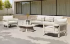 Zestaw ogrodowy wypoczynkowy z sofą trzyosobową szarobeżowy aluminiowy paros higold