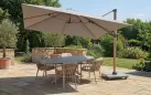 Parasol ogrodowy noga boczna efekt drewna 3x3 m | poszycie Spuncrylic jasnoszare